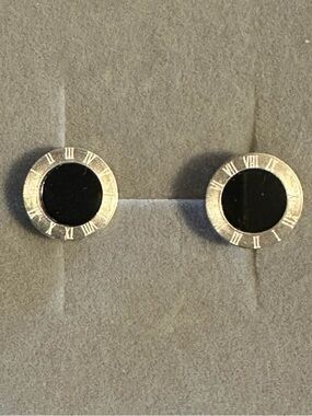 Stainless Steel Roman Numeral Black Inlay Stud Earrings